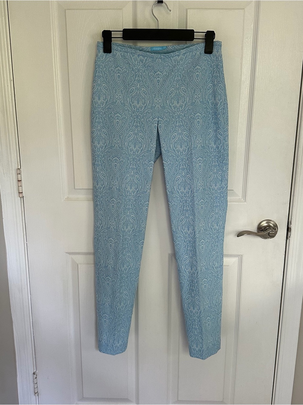 J. McLaughlin Light Blue Paisley Ponte Skinny Pants Women’s Size 0 Pleated